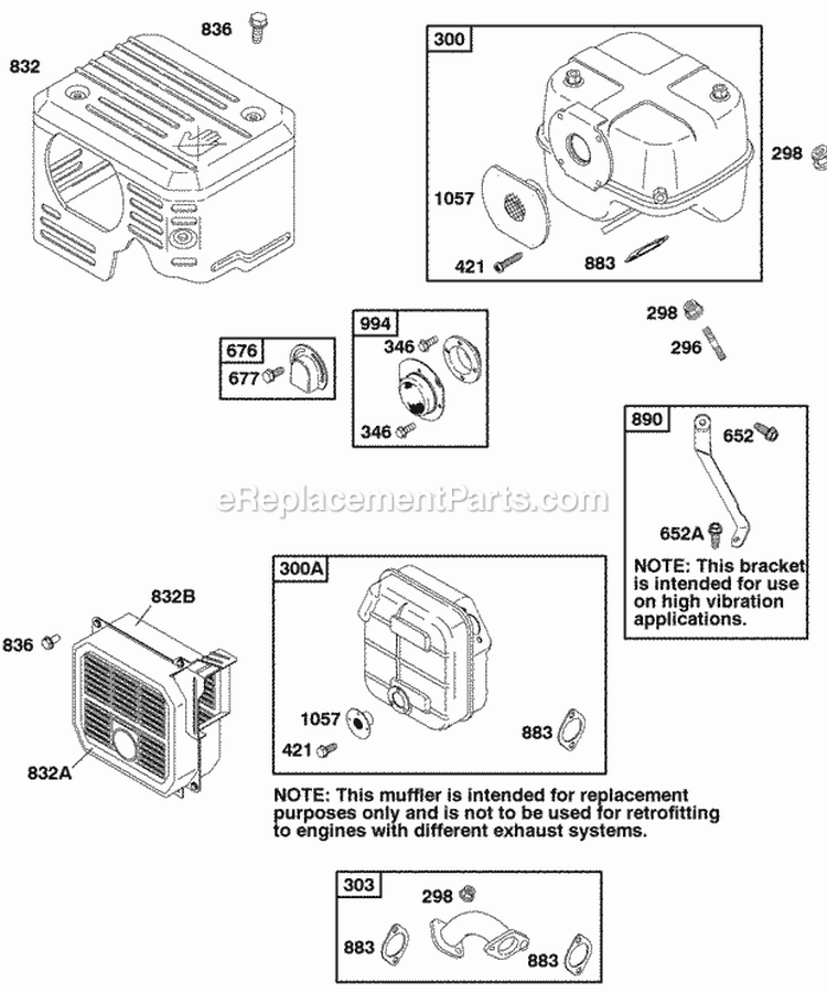 Exhaust System Diagram and Parts List for 117432-0552-A1  Briggs and Stratton Engine